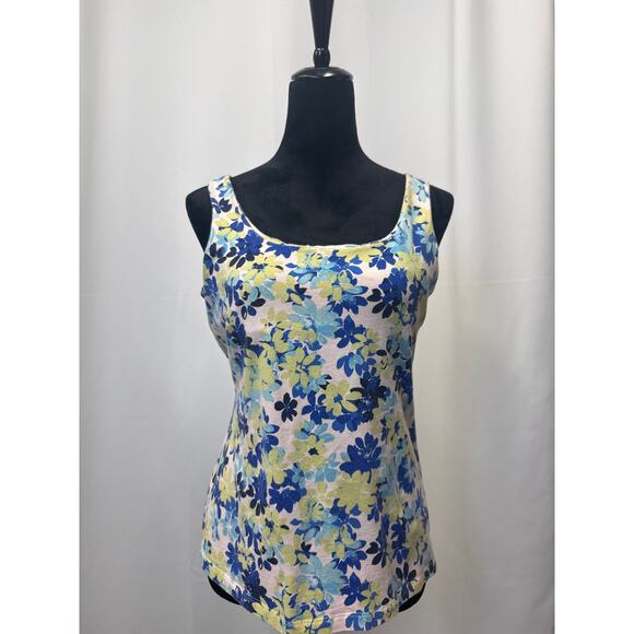 Floral Beachy tank top w/ small built in bra. 
Size L Pit to pit 17 - Picture 1 of 5